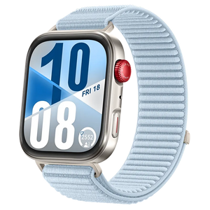 Wave Nylon Strap, light blue, on a watch, 3/4 front view