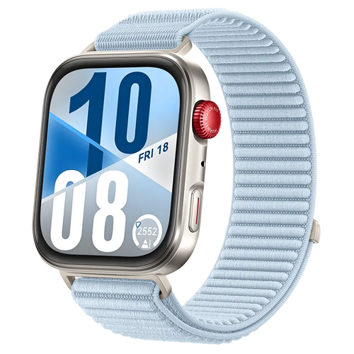 Wave Nylon Strap, light blue, on a watch, 3/4 front view