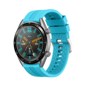 Silicone Strap 'Extreme', light blue, on a watch, 3/4 front view