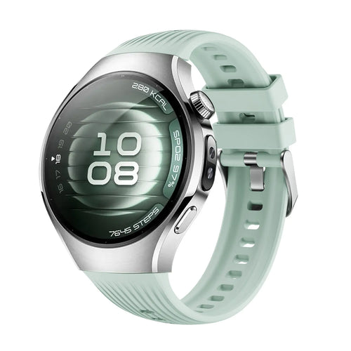 Silicone Strap Perfect Fit, light green, on a watch, 3/4 front view