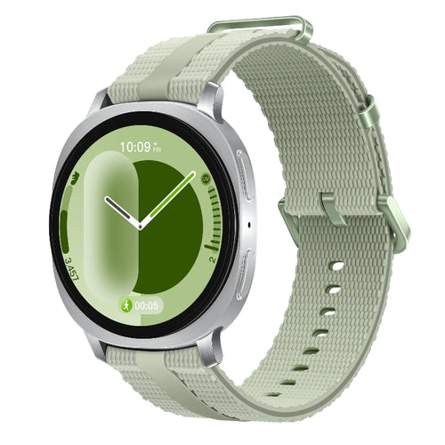 Silicone Active Strap, light green, on a watch, 3/4 front view