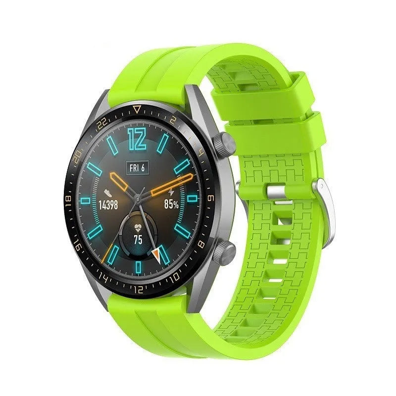 Silicone Strap 'Extreme', lime, on a watch, 3/4 front view