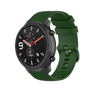 Premium Silicone Strap, army green, on a watch, 3/4 front view