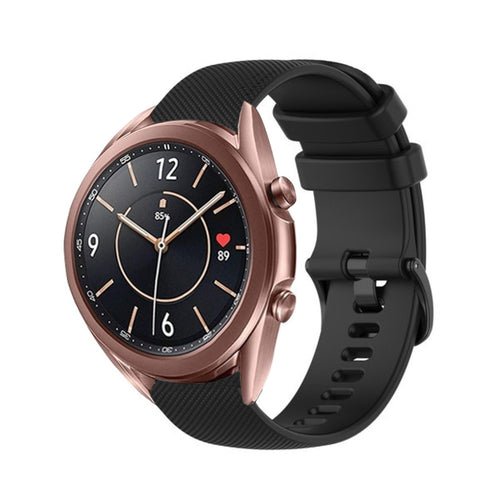 Premium Silicone Strap, black, on a watch, 3/4 front view