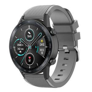 Twill Silicone Strap, grey, on a watch, 3/4 front view