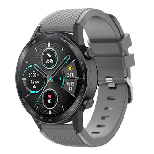 Twill Silicone Strap, grey, on a watch, 3/4 front view