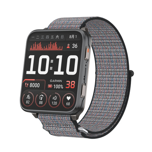 Nylon Strap, grey-blue, on a watch, 3/4 front view