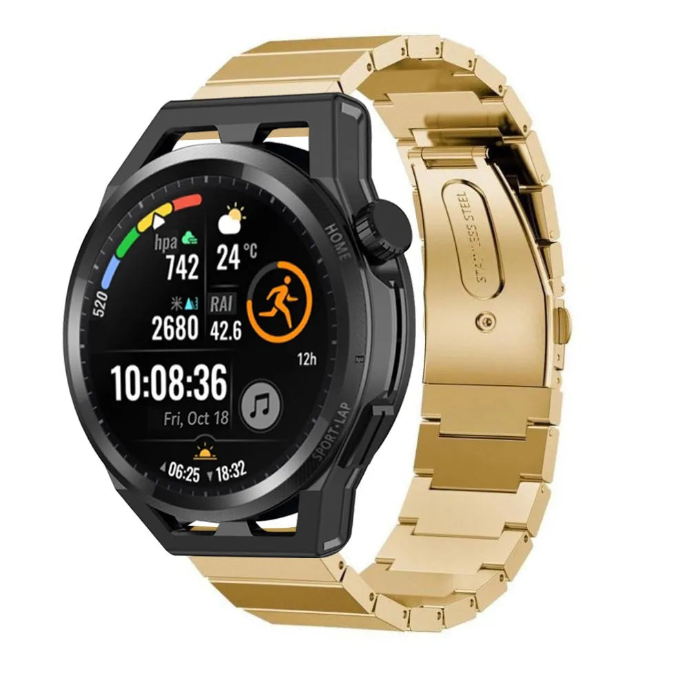 Premium Metal Strap, gold, on a watch, 3/4 front view