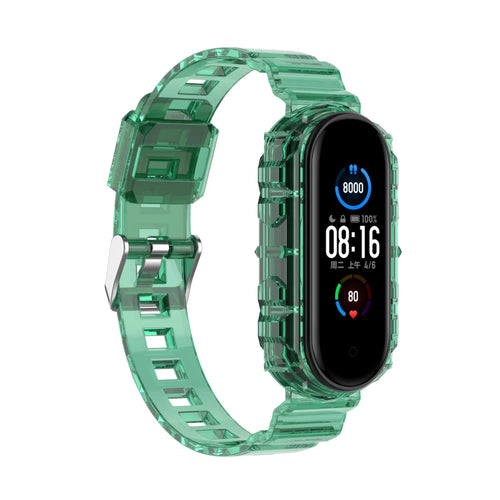 Silicone Clear TPU Strap, transparent green, on a watch, 3/4 front view