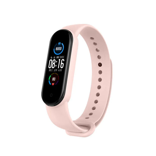 Silicone Strap, light pink, on a watch, 3/4 front view