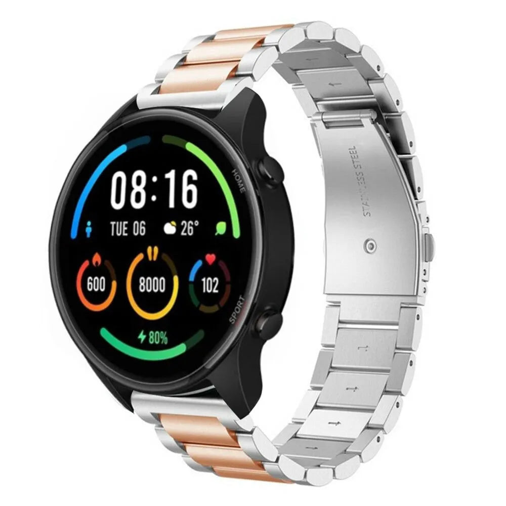 Steel Strap, silver/rose gold, on a watch, 3/4 front view