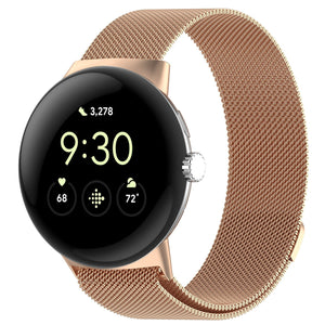 Milanese Strap, rose gold, on a watch, 3/4 front view