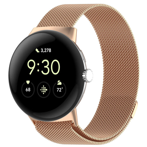 Milanese Strap, rose gold, on a watch, 3/4 front view