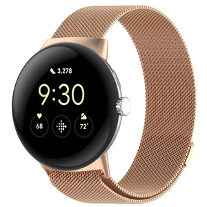Milanese Strap, rose gold, on a watch, 3/4 front view