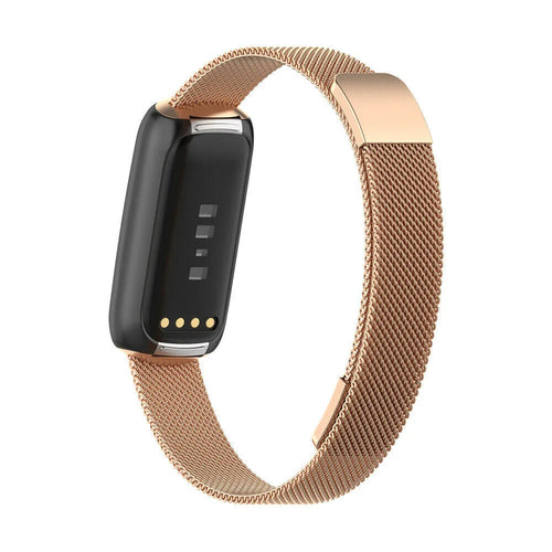 Milanese Strap, rose gold, on a watch, 3/4 front view