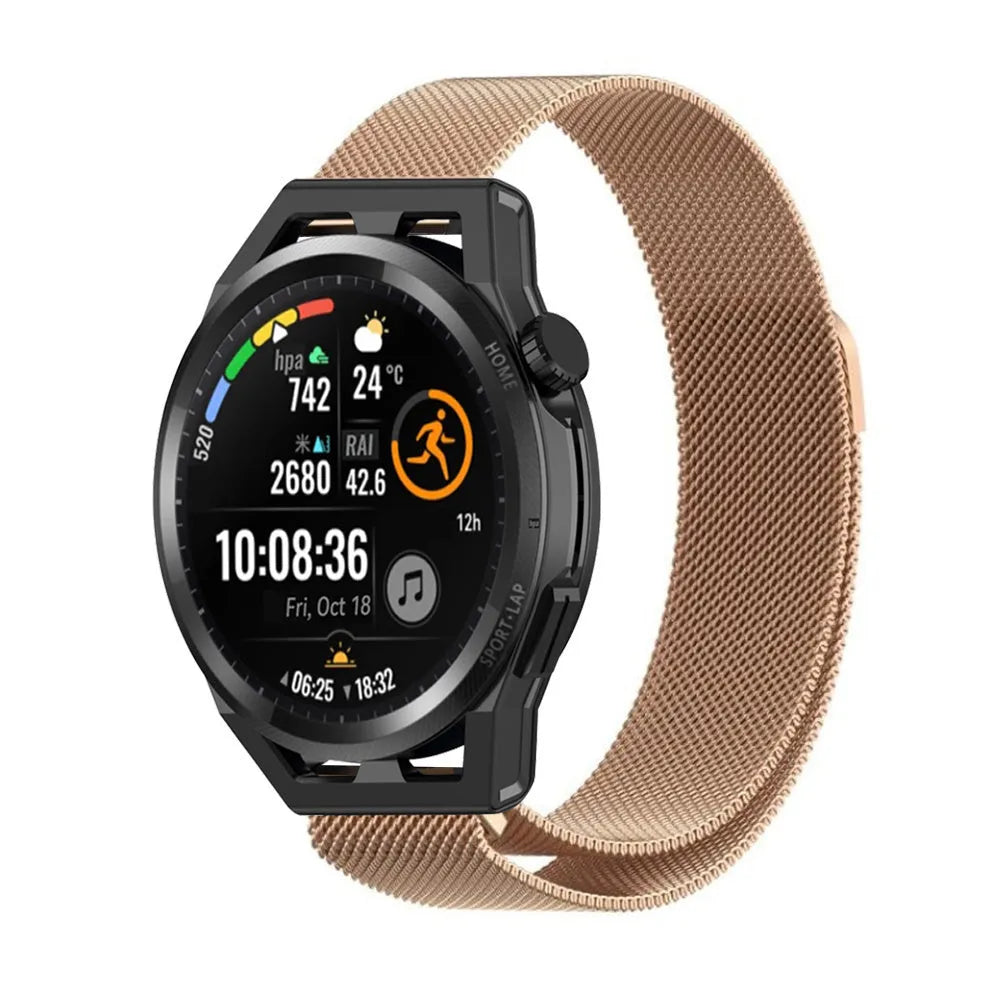 Milanese Strap, rose gold, on a watch, 3/4 front view
