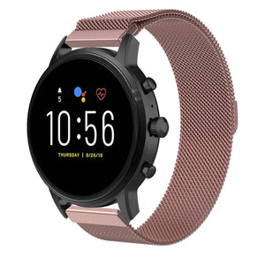 Milanese Strap, pink, on a watch, 3/4 front view