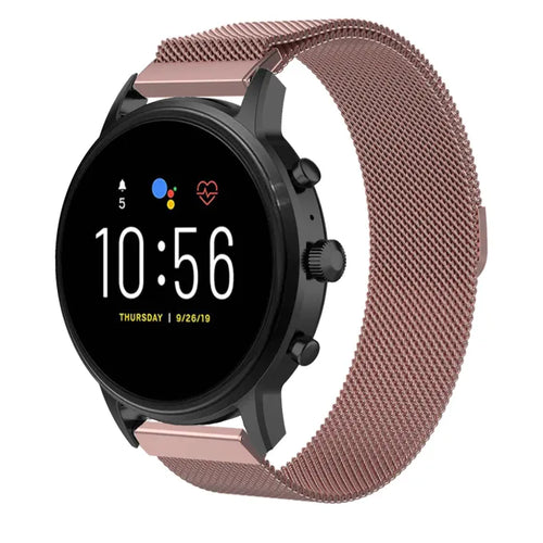 Milanese Strap, pink, on a watch, 3/4 front view
