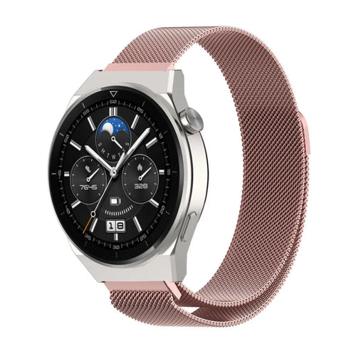 Milanese Strap, pink, on a watch, 3/4 front view