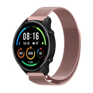 Milanese Strap, pink, on a watch, 3/4 front view