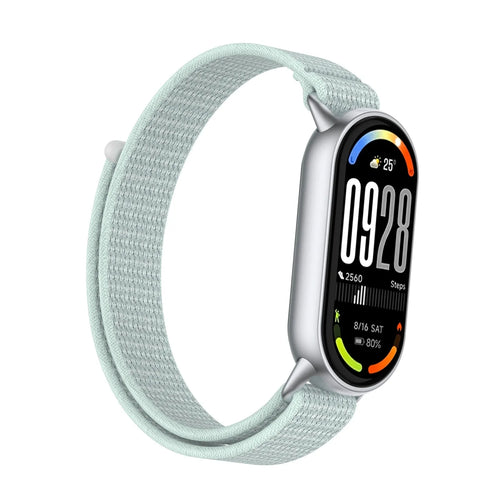Modern Nylon Strap, cyan, on a watch, 3/4 front view