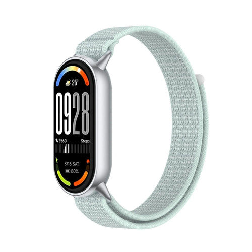 Modern Nylon Strap, cyan, on a watch, 3/4 front view