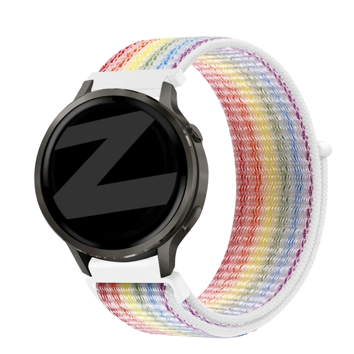 Nylon Loop Strap, multicolour, on a watch, 3/4 front view