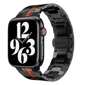 Steel Iron Strap, black/red, on a watch, 3/4 front view