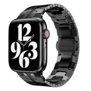 Steel Iron Strap, black, on a watch, 3/4 front view