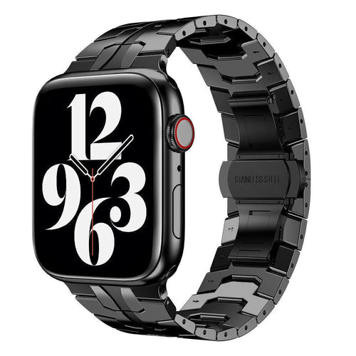 Steel Iron Strap, black, on a watch, 3/4 front view