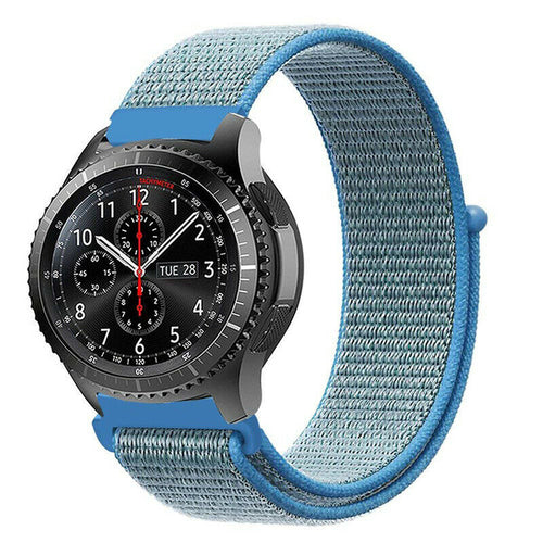 Nylon Strap, blue, on a watch, 3/4 front view