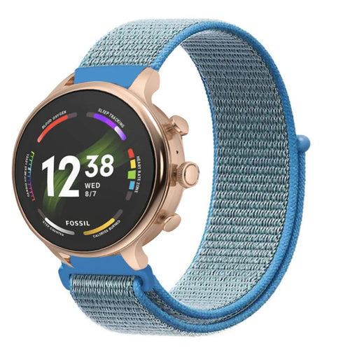 Nylon Strap, blue, on a watch, 3/4 front view