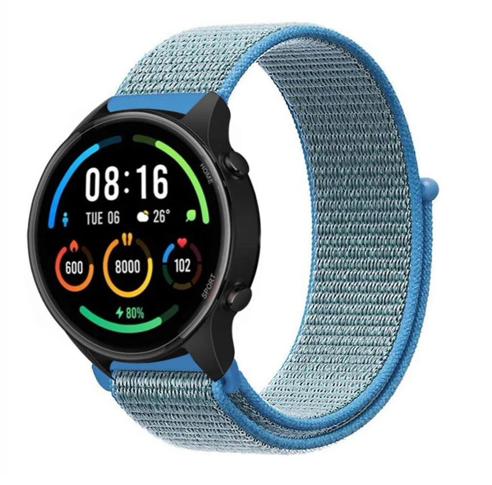 Nylon Strap, blue, on a watch, 3/4 front view