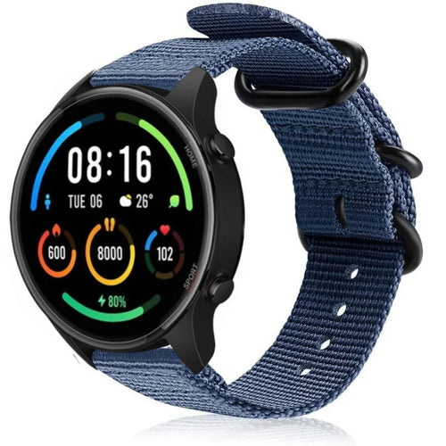 Nylon Buckle Strap, blue, on a watch, 3/4 front view