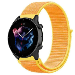 Nylon Strap, light yellow, on a watch, 3/4 front view