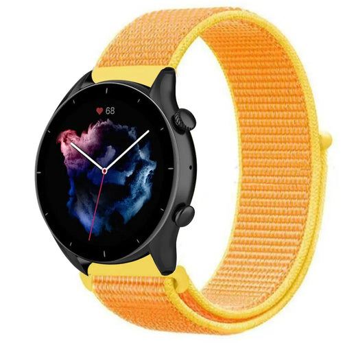 Nylon Strap, light yellow, on a watch, 3/4 front view