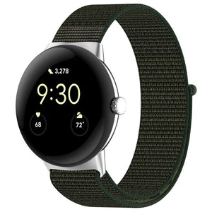 Nylon Strap, green, on a watch, 3/4 front view