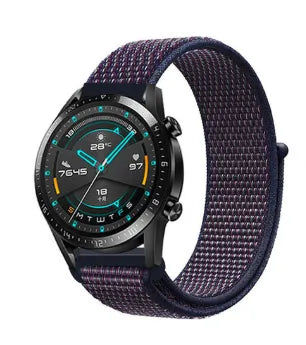 Nylon Strap, indigo, on a watch, 3/4 front view