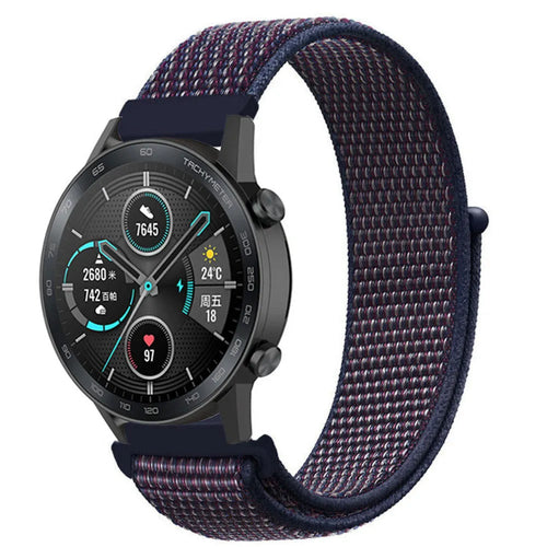 Nylon Strap, indigo, on a watch, 3/4 front view
