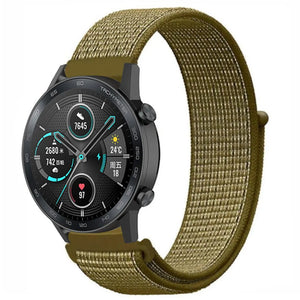 Nylon Strap, olive, on a watch, 3/4 front view