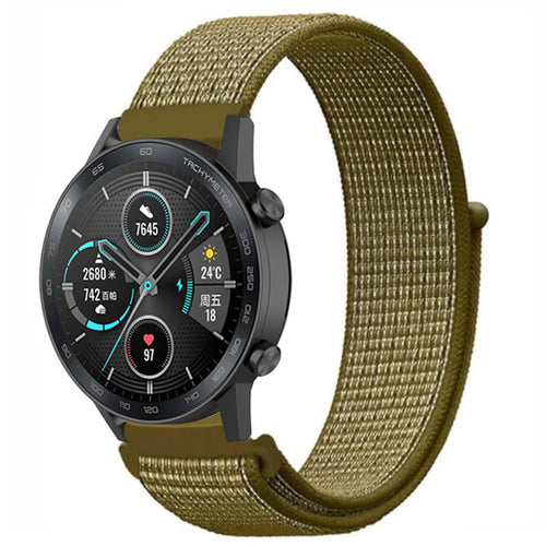 Nylon Strap, olive, on a watch, 3/4 front view