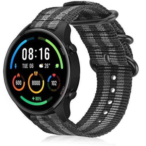 Nylon Buckle Strap, black/grey, on a watch, 3/4 front view