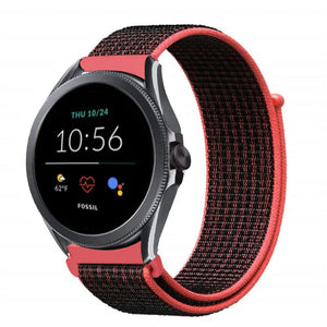 Nylon Strap, black/coral, on a watch, 3/4 front view