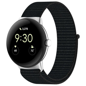 Nylon Strap, black, on a watch, 3/4 front view