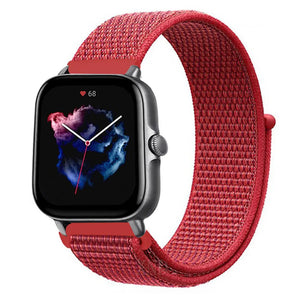 Nylon Strap, red, on a watch, 3/4 front view