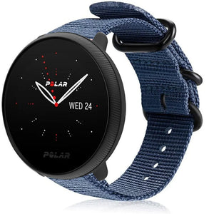 Nylon Buckle Strap, blue, on a watch, 3/4 front view