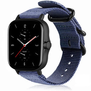 Nylon Buckle Strap, blue, on a watch, 3/4 front view