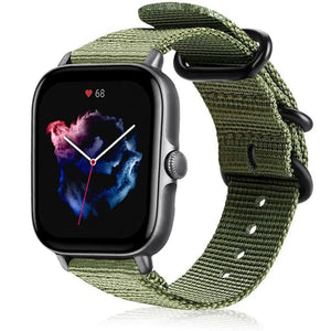 Nylon Buckle Strap, green, on a watch, 3/4 front view