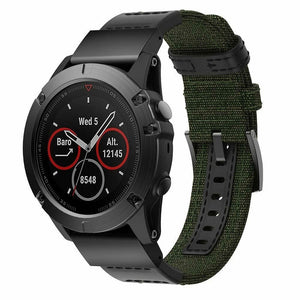 Nylon Hybrid Strap, army green, on a watch, 3/4 front view