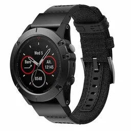 Nylon Hybrid Strap, black, on a watch, 3/4 front view